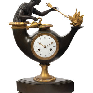 Appraisal: A French Neoclassical Gilt and Patinated Bronze Oil Lamp Clock