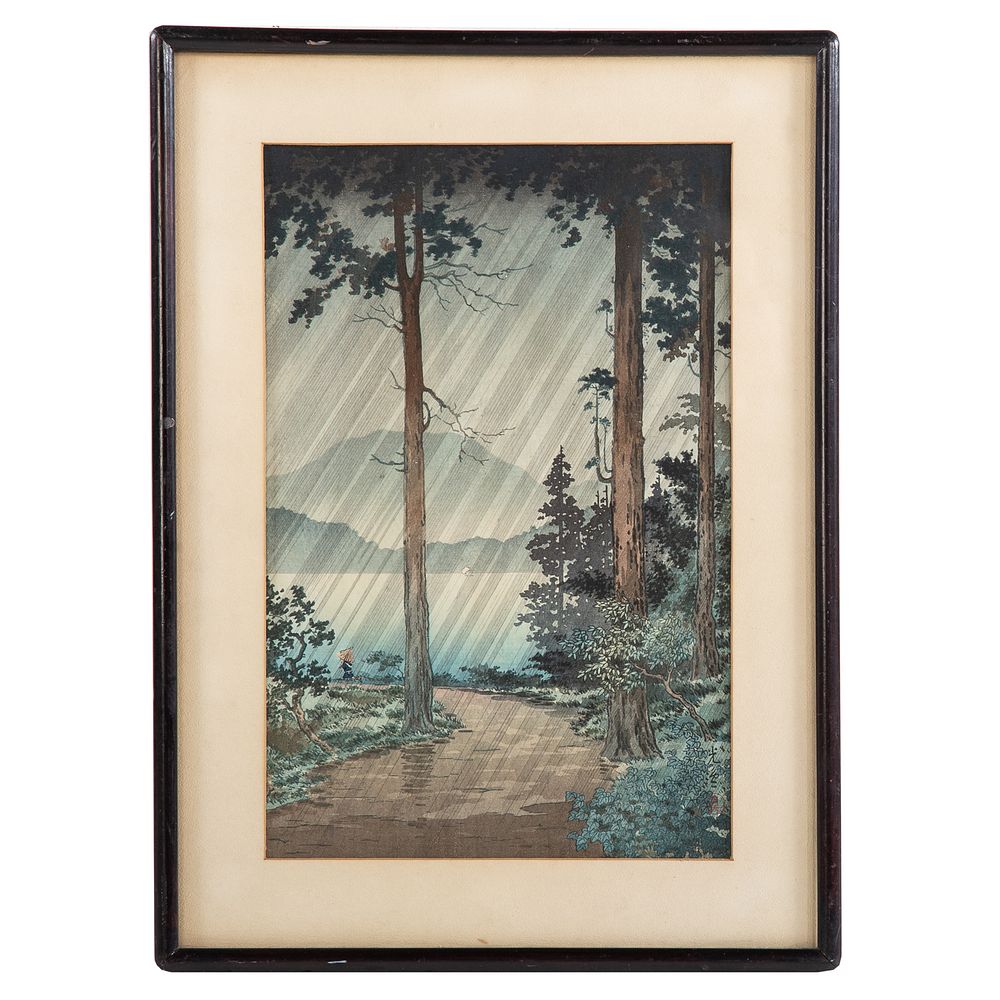 Appraisal: Tsuchiya Koitsu Rain at Lake Hakone woodblock Japanese - Color