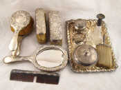 Appraisal: An American sterling silver mounted dressing table set comprising a