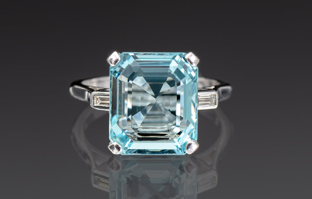 Appraisal: ART DECO CT AQUAMARINE RING Platinum and K white gold