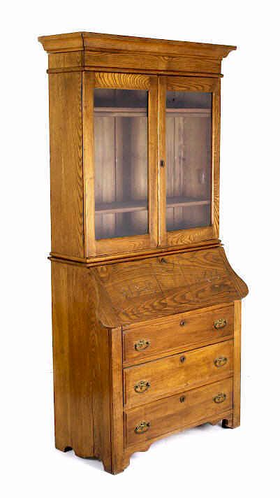 Appraisal: Oak Drop Front Secretary Curio Display Cabinet Available in this