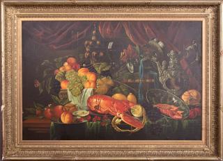 Appraisal: Chinese School Still Life of Lobster and Fruit o Chinese