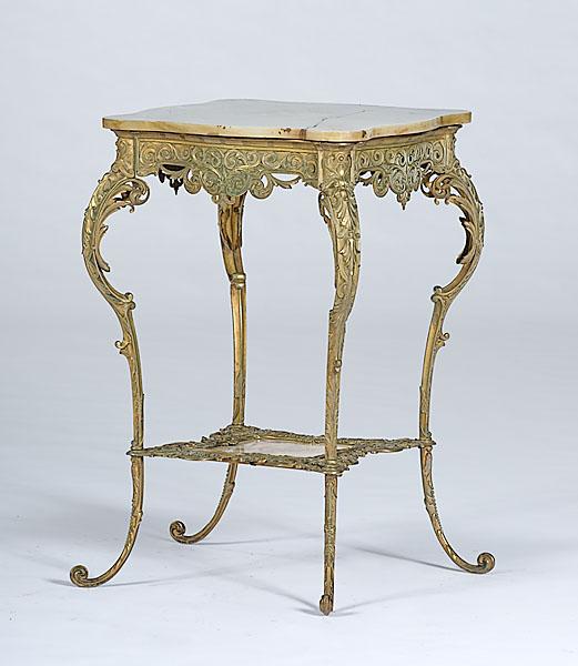 Appraisal: ROCOCO REVIVAL GILT BRASS MARBLE-TOPPED TABLE American late th century