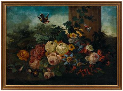 Appraisal: European still life painting flower in an exterior setting with