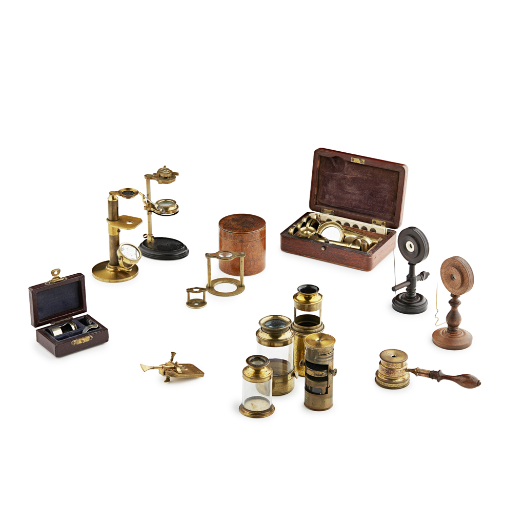 Appraisal: GROUP OF SMALL MICROSCOPES FLEA GLASSES AND ACCESSORIES TH AND