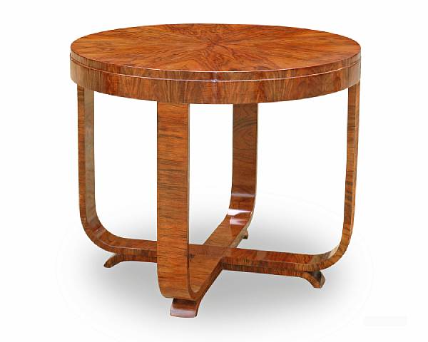 Appraisal: An Art Deco style burled walnut circular side table third