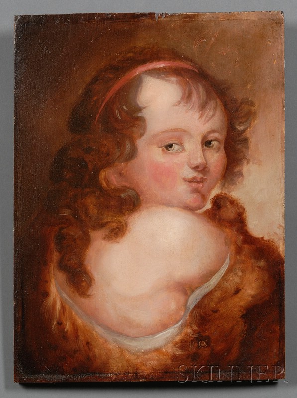 Appraisal: Continental School th Century Portrait of Young Girl in Fur