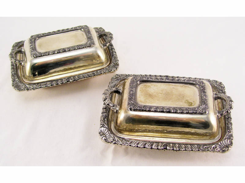 Appraisal: Pair of Miniature Silverplated Serving Dishes Two matching covered silverplated