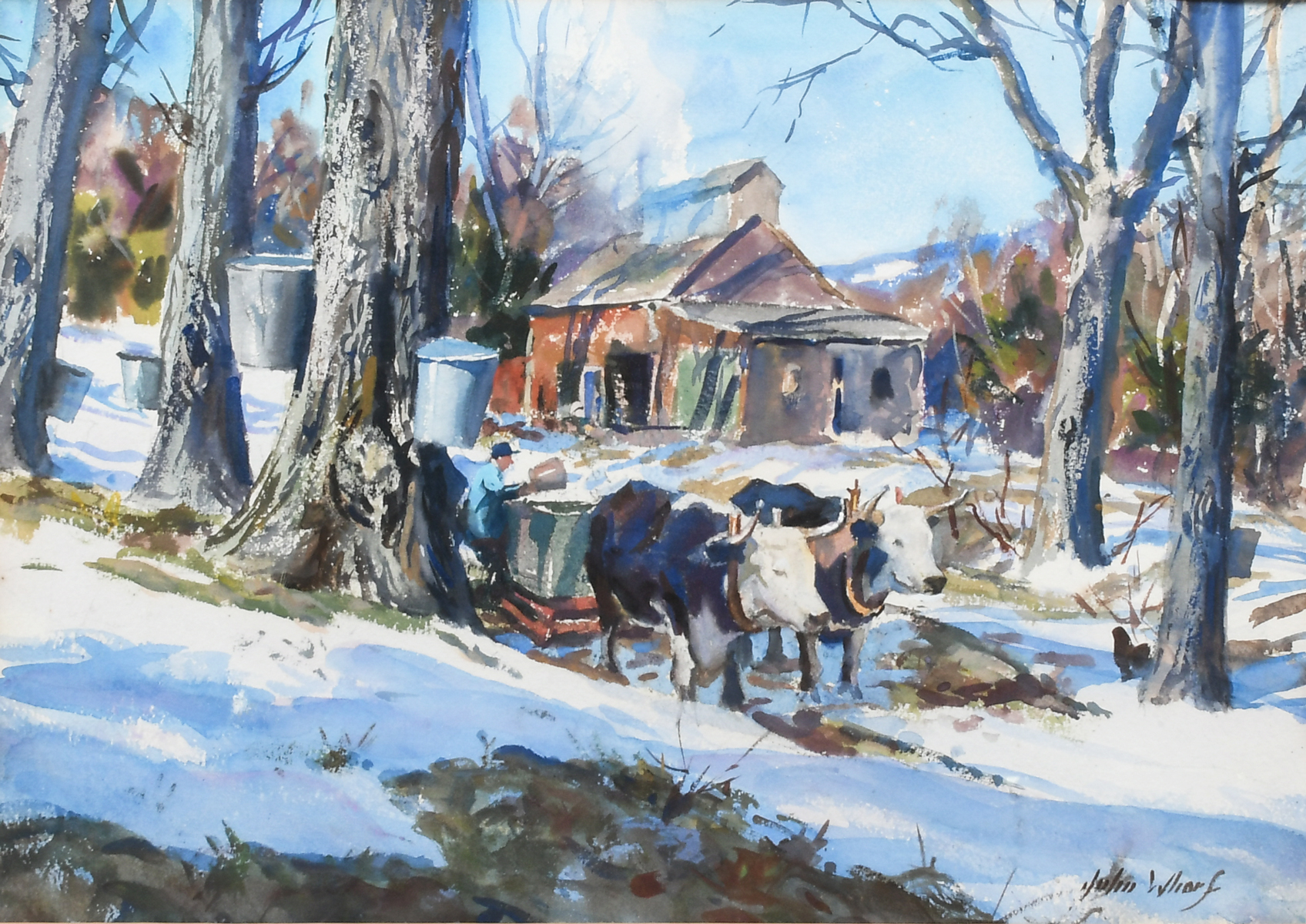 Appraisal: WHORF John American - Maple Sugaring Winter Scene Watercolor sight