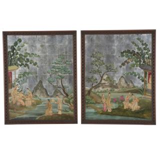 Appraisal: Pair Chinese Export reverse painted mirrors Pair Chinese Export reverse