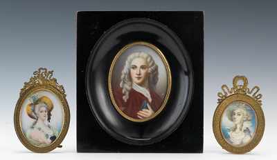 Appraisal: A Group of three Miniature Portraits Including a miniature portrait