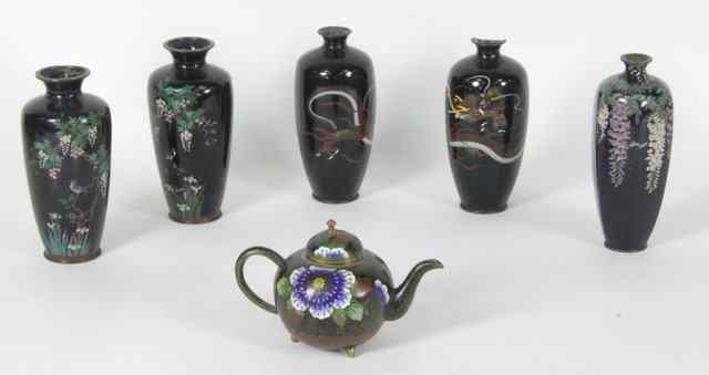 Appraisal: A pair of Japanese cloisonn bottle vases decorated with birds