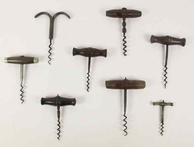 Appraisal: Six corkscrews with turned handles and two others