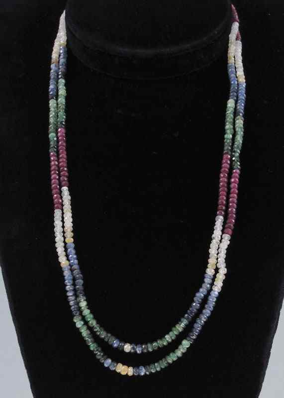 Appraisal: GEMSTONE BEAD NECKLACE '' Two strand necklace with mm faceted