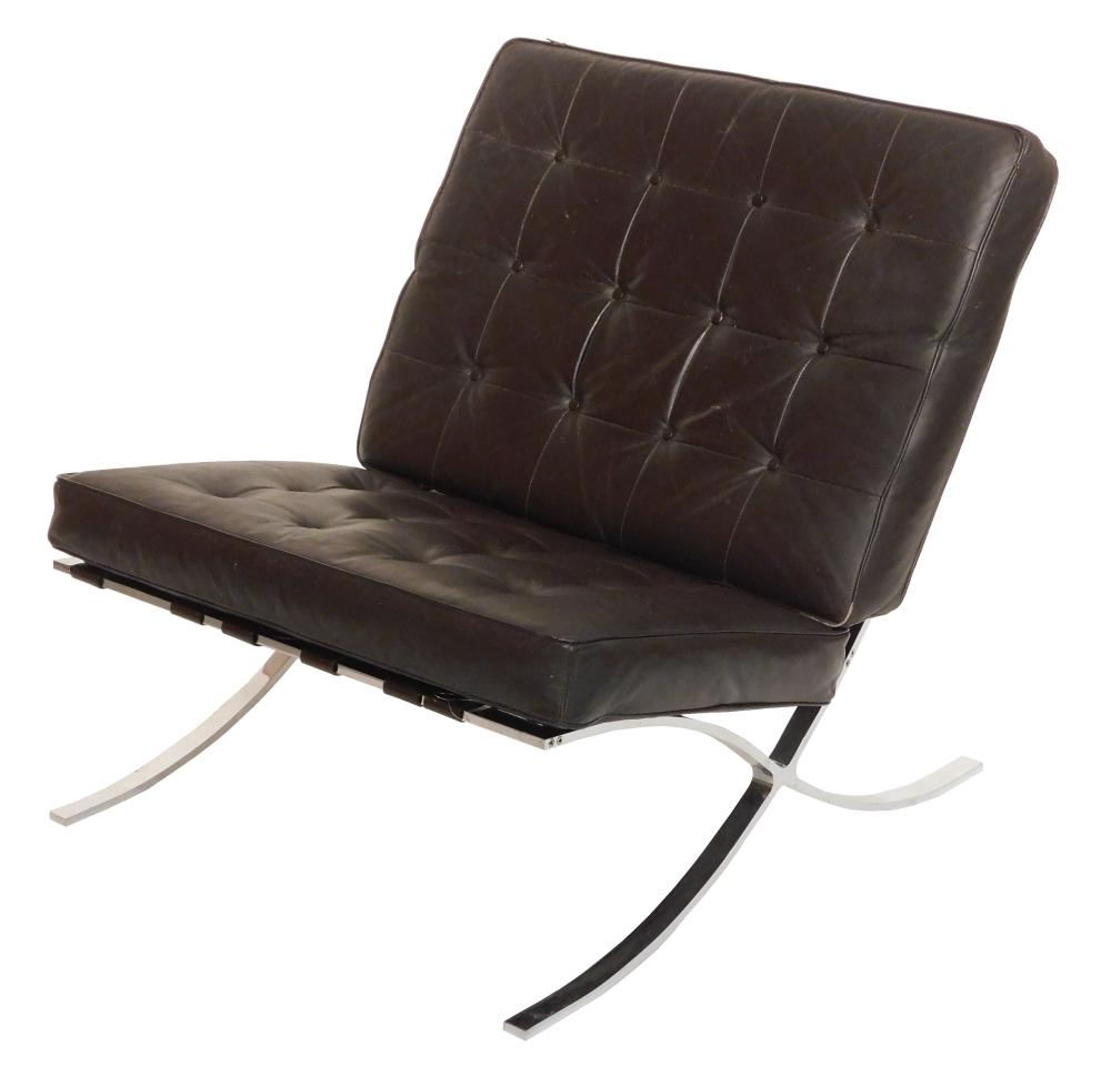 Appraisal: Barcelona style chair modern brown leather tufted back and seat