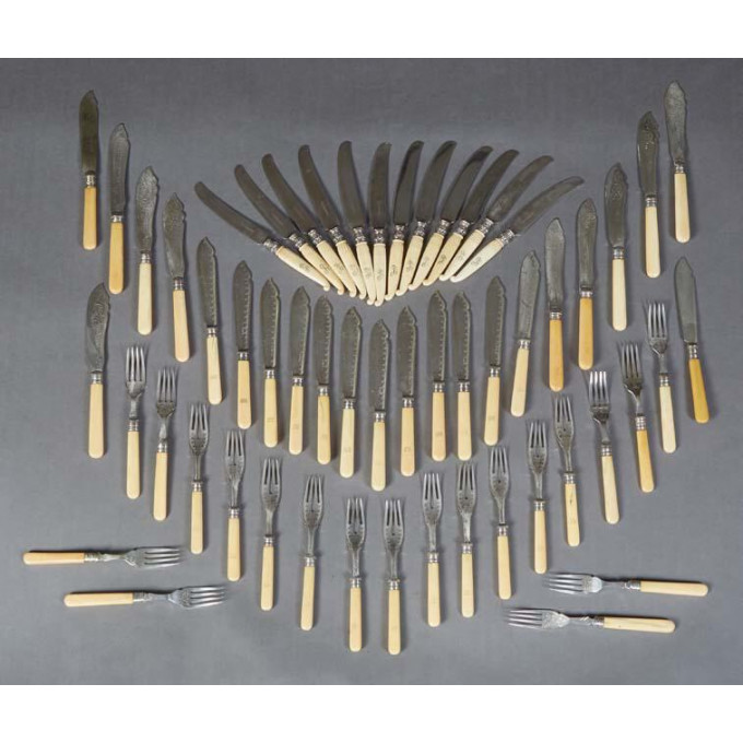 Appraisal: Group of Fifty-five English Ivory Handled Cutlery th c consisting