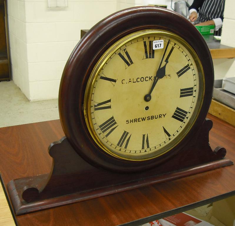 Appraisal: Large mahogany single fusee bank clock the cream dial signed