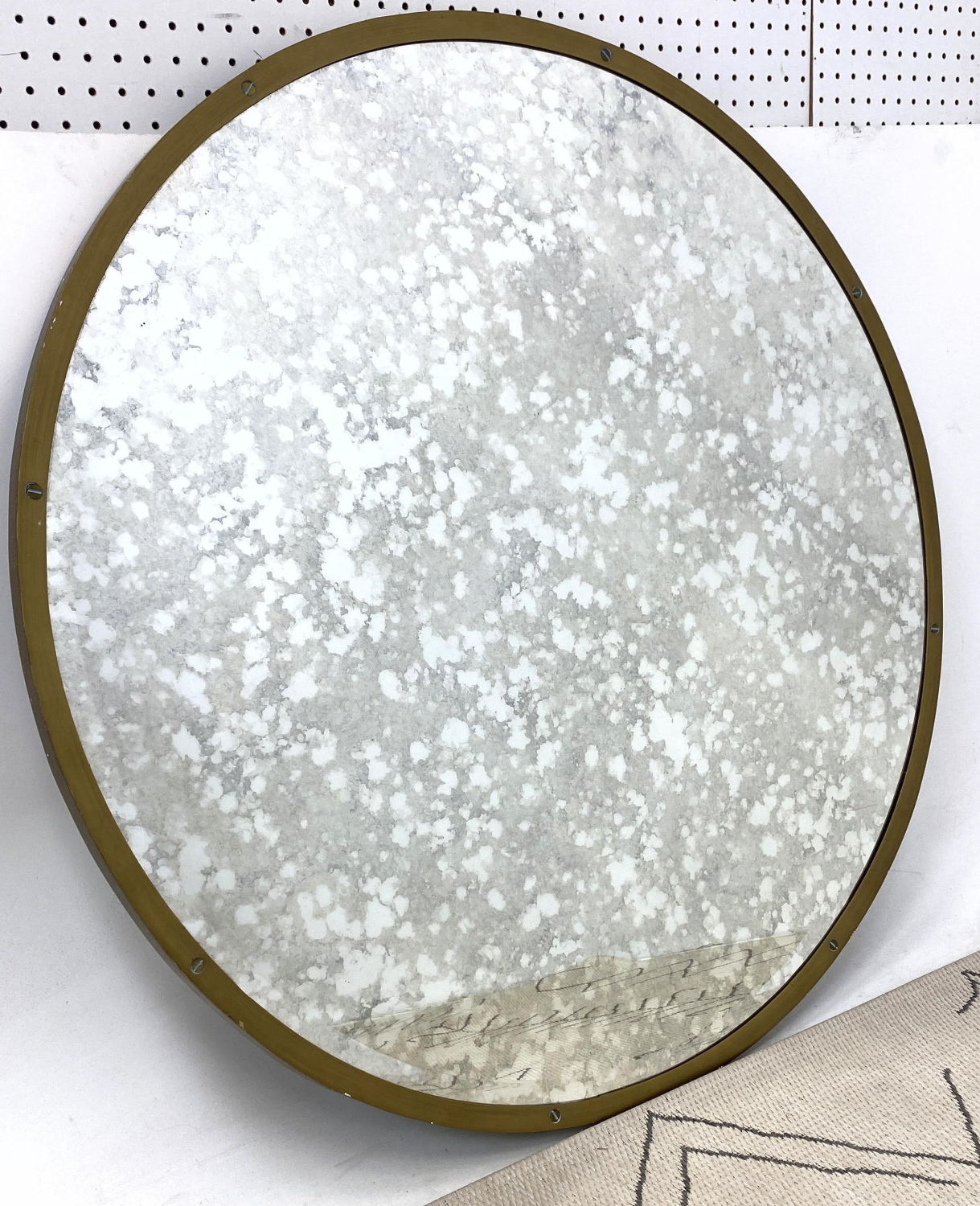 Appraisal: Restoration Hardware Large Round Steel Frame Mirror with screw design