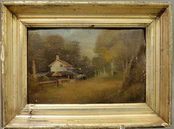 Appraisal: Small American oil on canvas landscape painting with a tavern