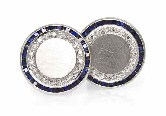 Appraisal: A Pair of Karat White Gold Diamond and Synthetic Sapphire