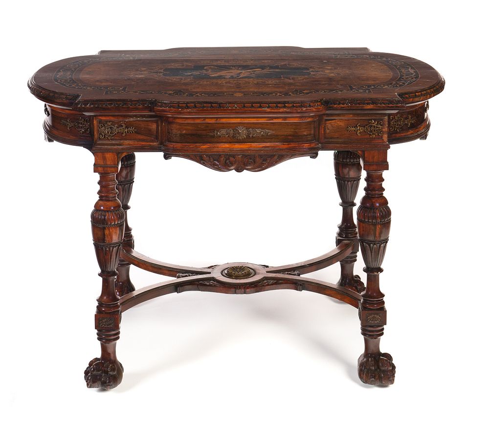 Appraisal: Herter Brothers Marquetry Inlaid Parlor Table Herter Brothers Marquetry Inlaid