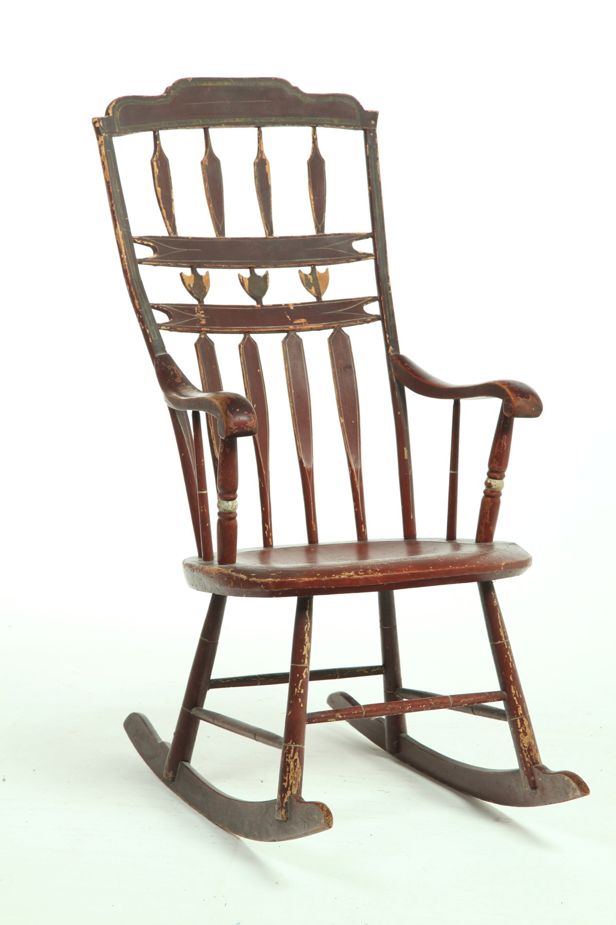 Appraisal: DECORATED WINDSOR ROCKING CHAIR Attributed to Worcester Massachusetts nd quarter-