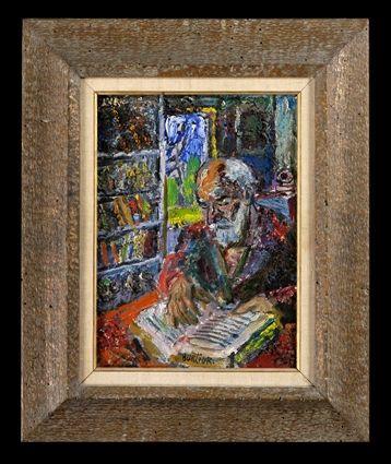 Appraisal: DAVID BURLIUK - READING A BOOK Oil on canvas x