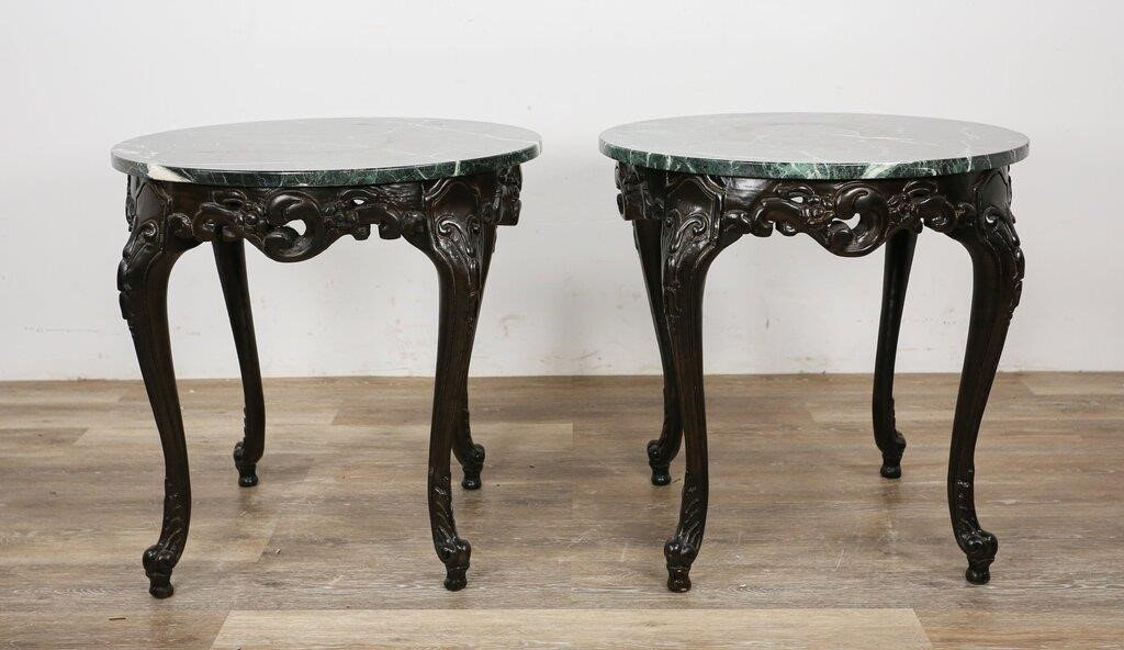 Appraisal: PAIR OF ROCOCO REVIVAL STYLE MARBLE TOP TABLESPair of Rococo