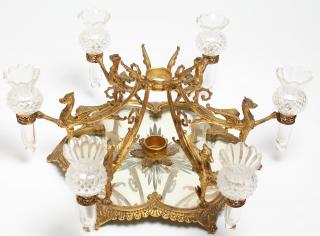 Appraisal: Gilt Metal Mirrored Table Centerpiece Six gryphon buttresses supporting cut