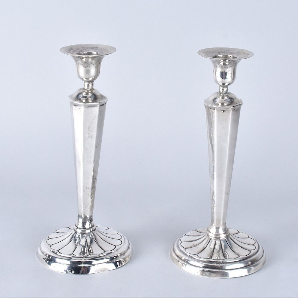 Appraisal: Pair Sterling Candlesticks Pair of Chilean Sterling Silver Candlesticks Signed