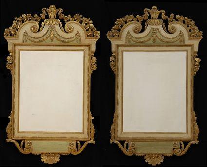 Appraisal: PAIR OF CONTINETAL CARVED PAINTED AND PARCEL-GILT MIRRORS ft in