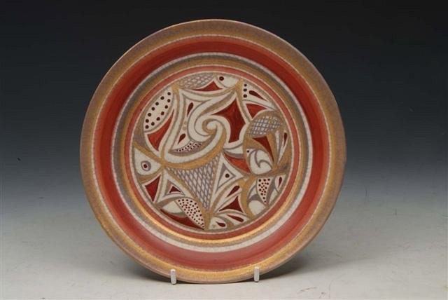 Appraisal: EMMA PHELPSA studio pottery stoneware plate with painted and gilt