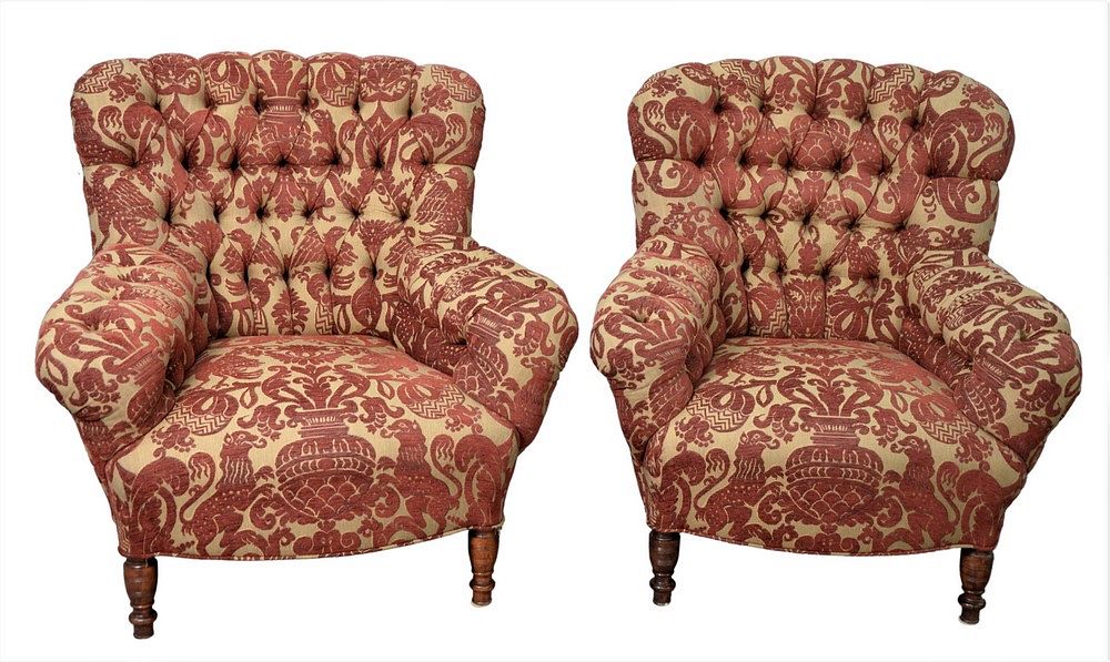 Appraisal: Pair of Victorian Style Arm Chairs with custom tufted upholstery