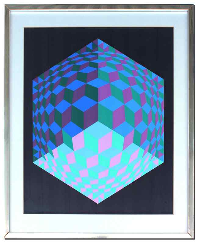 Appraisal: VASARELY Victor Hungarian - Prismatic Cube Serigraph sight size ''