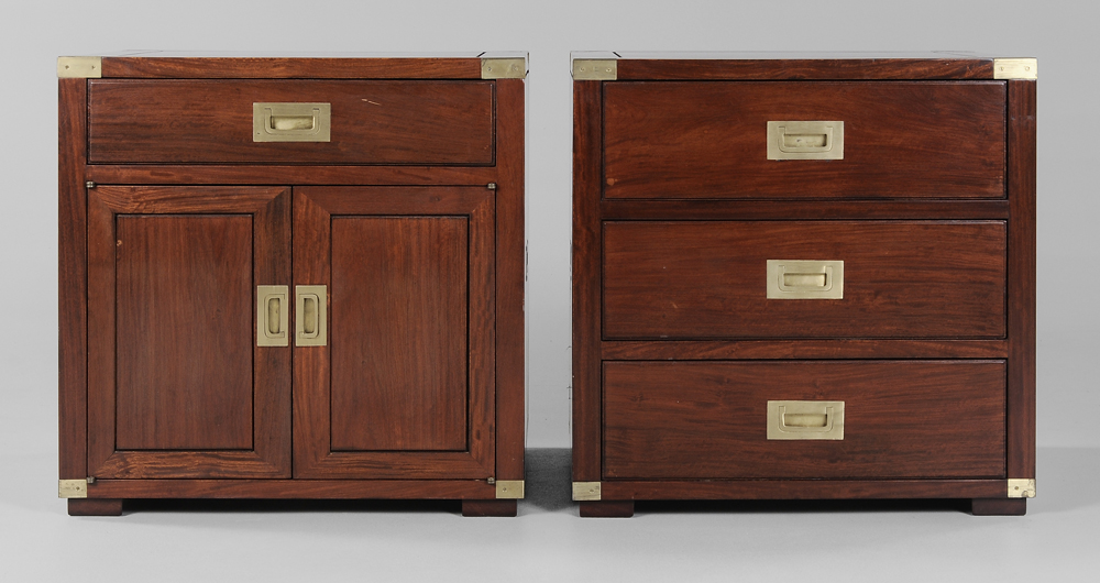 Appraisal: Pair Brass-Mounted Hardwood Side Cabinets Chinese modern each in figured