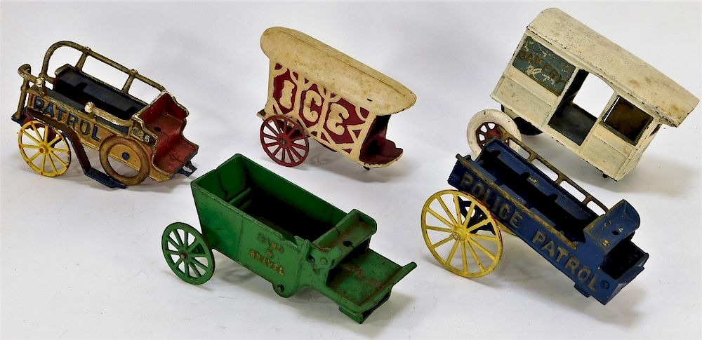 Appraisal: PC Antique American Cast Iron Toy Cart Group United States