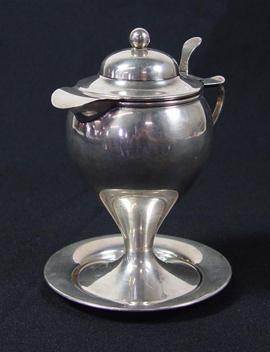 Appraisal: Hawkes Sterling Footed Syrup Pitcher With underplate Minor denting x