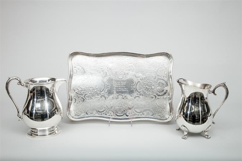 Appraisal: Reed Barton Silver-Plated Galleried Presentation Tray a Leonard Water Pitcher