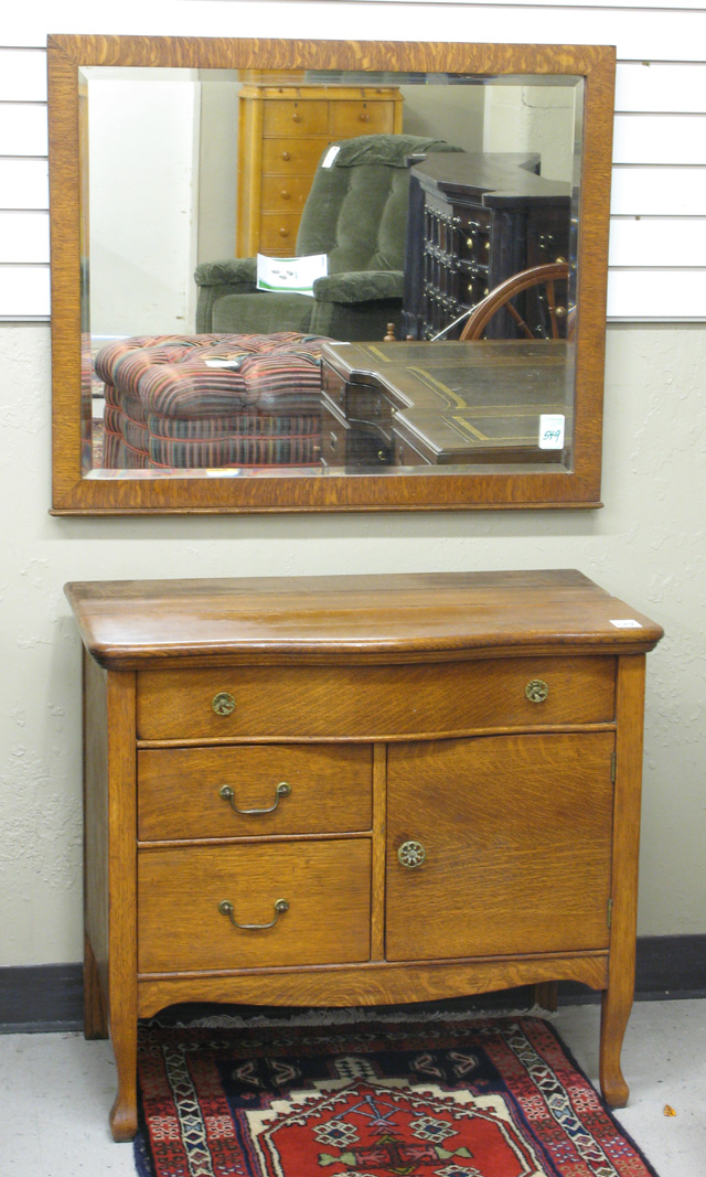 Appraisal: LATE VICTORIAN OAK COMMODE AND WALL MIRROR American c Commode