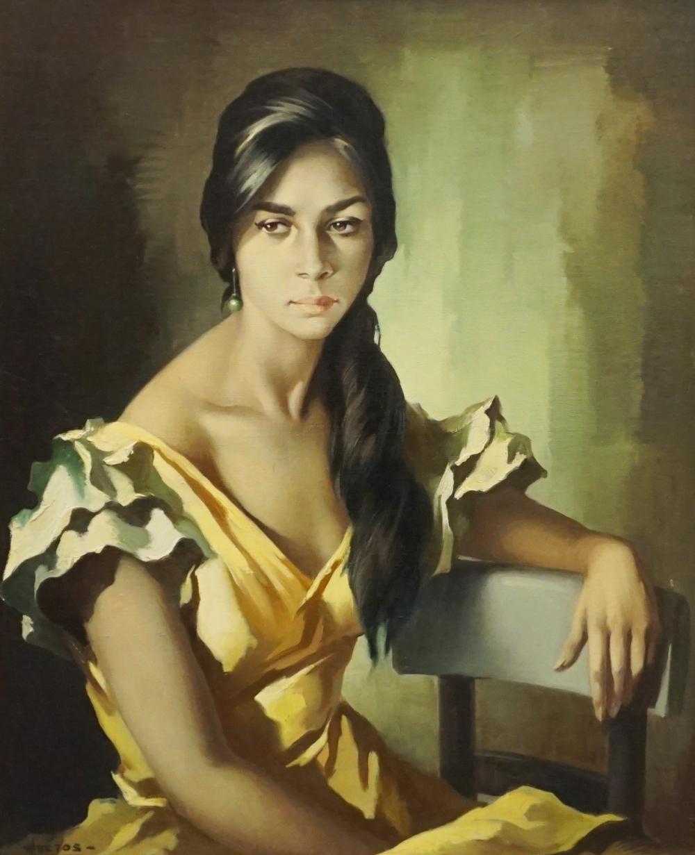 Appraisal: Domingo Huetos Spanish b Woman with Yellow Dress Oil on