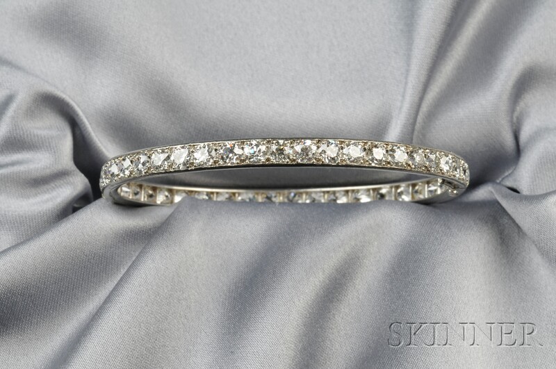 Appraisal: Platinum and Diamond Bracelet designed as a hinged bangle set