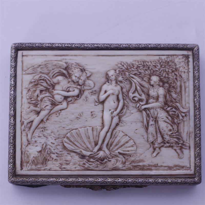 Appraisal: Antique Continental Chased Silver case with relief carved ivory inset