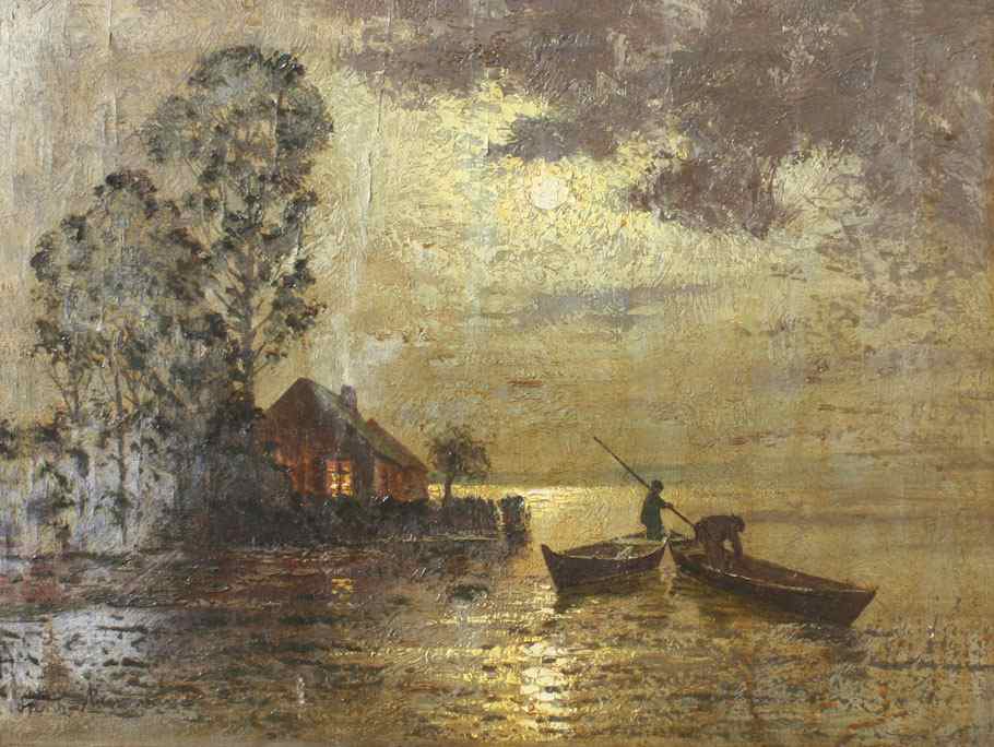 Appraisal: MUROWANA Ernst Lorenz German - Fishermen in Moonlight Oil Canvas