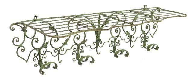 Appraisal: Wrought iron hat coat rack th c in a green