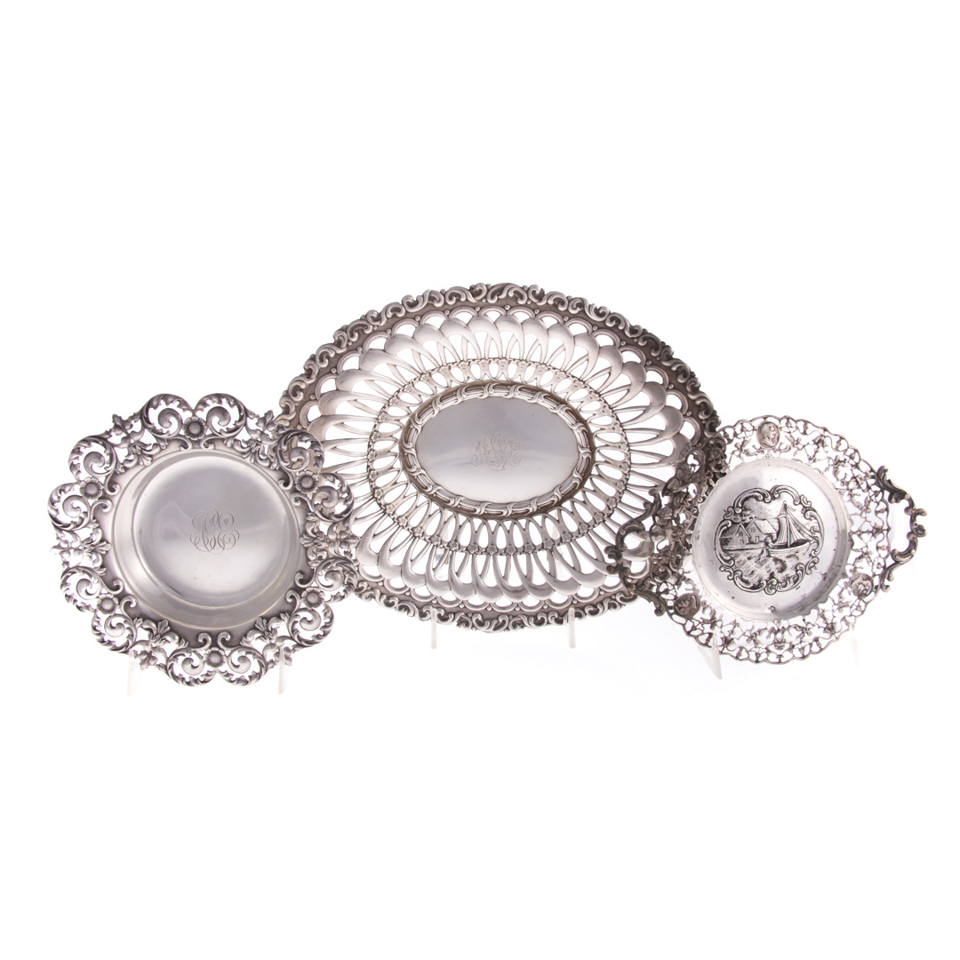 Appraisal: A trio of Art Nouveau silver items Whiting oval pierced