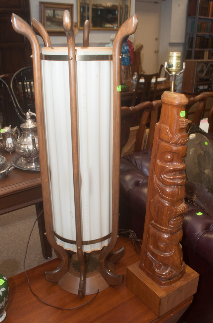 Appraisal: Carved wood lamp and a mid-century style lamp