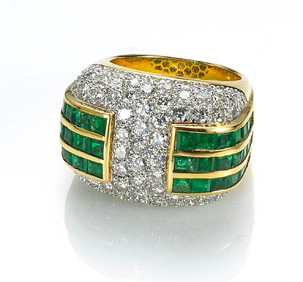 Appraisal: An emerald and diamond ring estimated total diamond weight carats