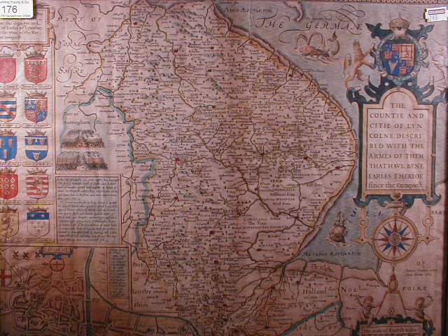 Appraisal: A hand coloured antiquarian map of Lincolnshire with Coats of