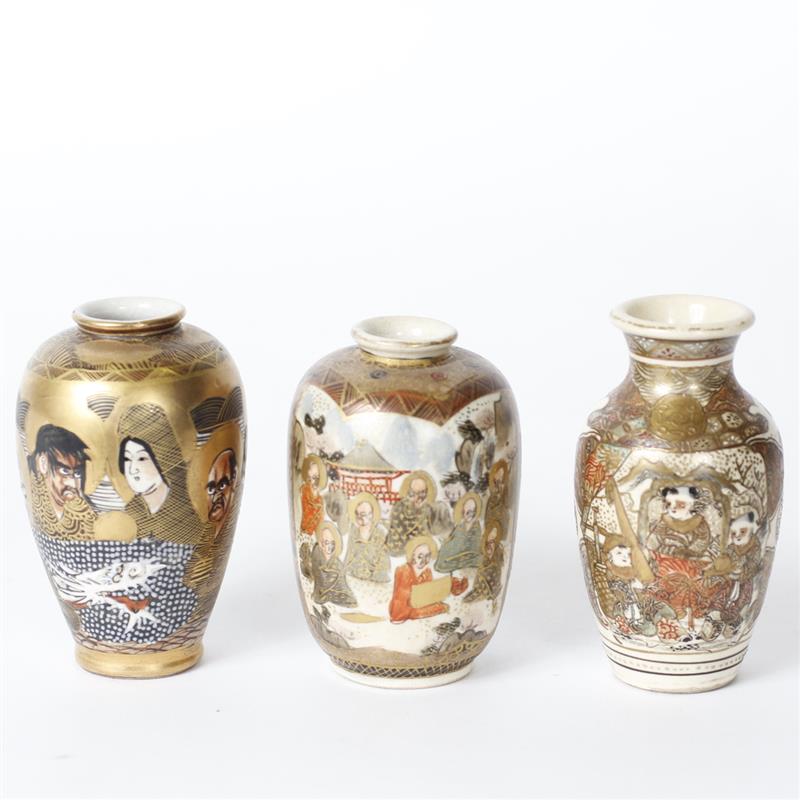 Appraisal: Three Japanese Porcelain Satsuma Miniature Vases H x W