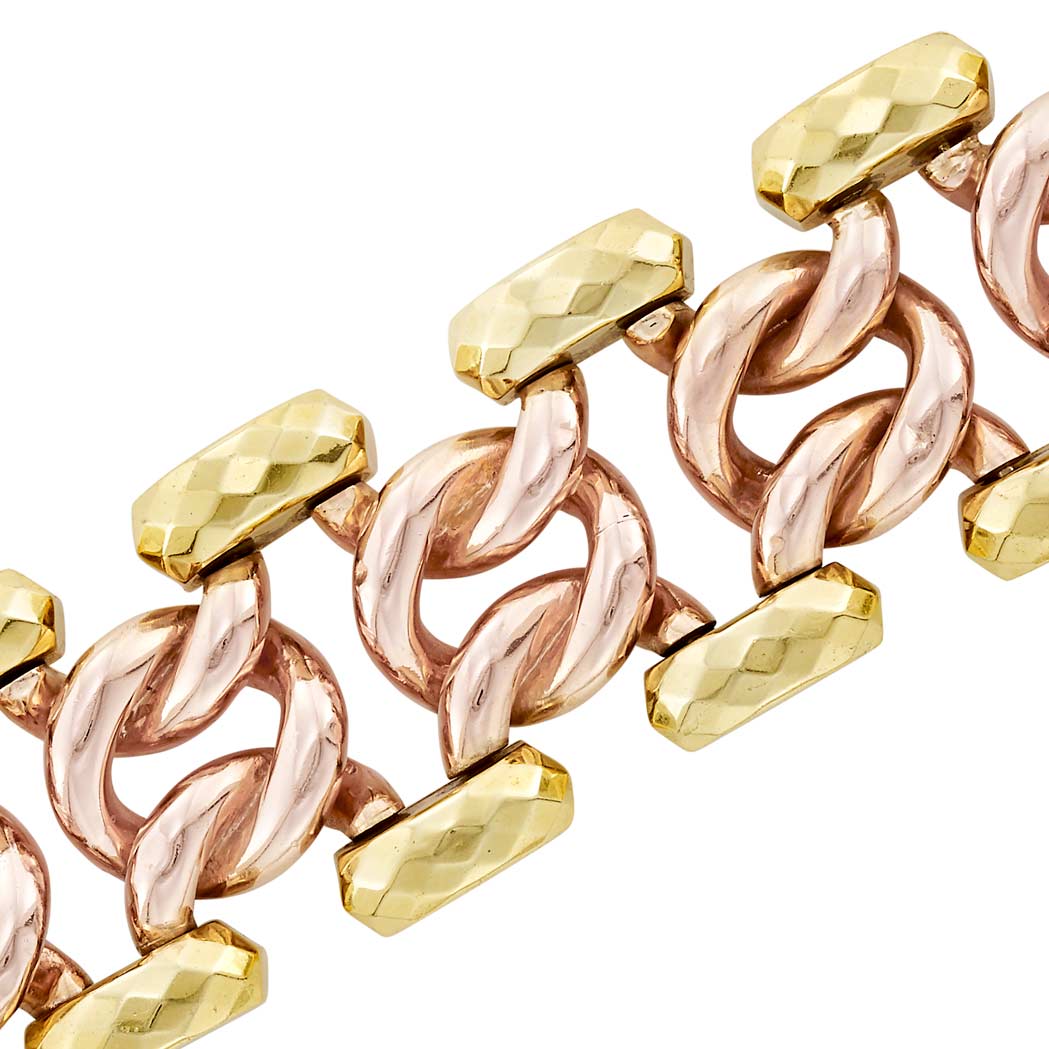 Appraisal: Wide Two-Color Gold Bracelet kt yellow rose gold c ap